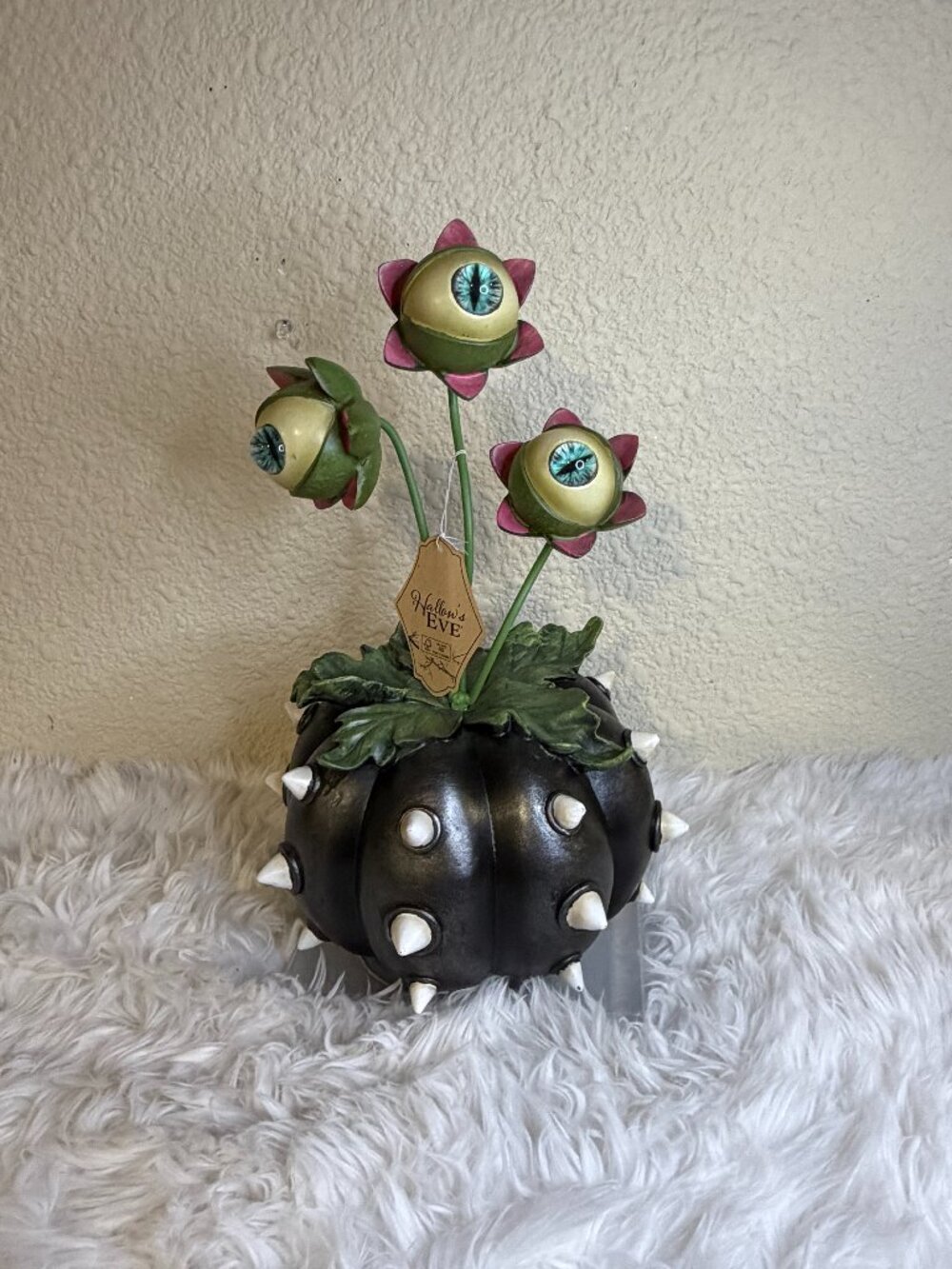 Hallows Eve 3 Eyeball Monster Plant Spiked Pumpkin Halloween Decor NWT